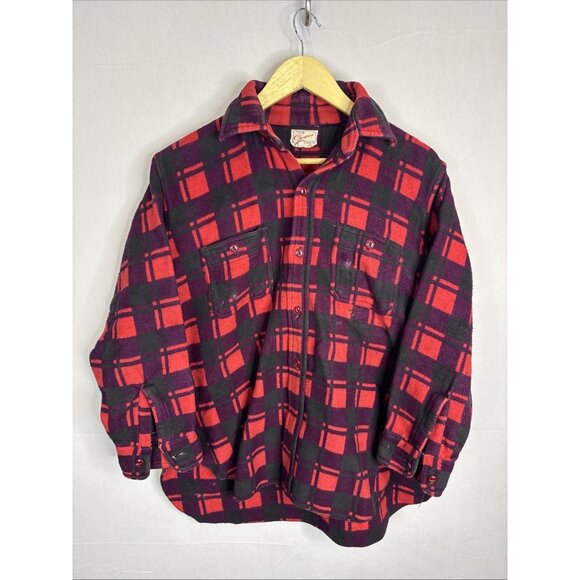 1960s Champion Tientsin Red Plaid Flannel Shirt Men’s 16.5 Vintage Workwear - Picture 1 of 7